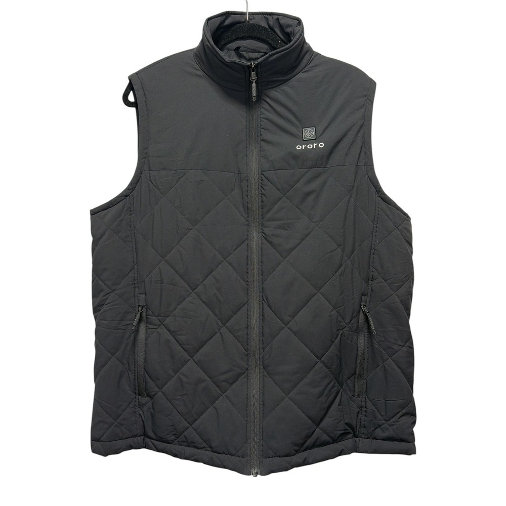 Ororo Men Heated Apparel Quilted Vest Black Full Zip Large L USA XL Asian
